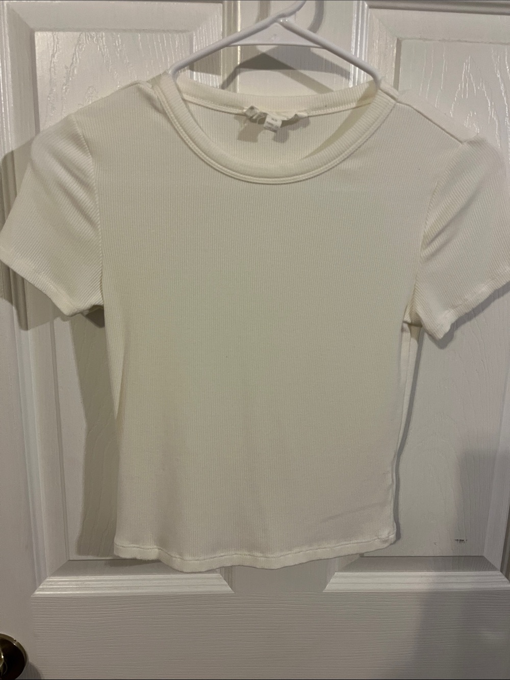 Ribbed Short-Sleeve Crewneck Top - Cream